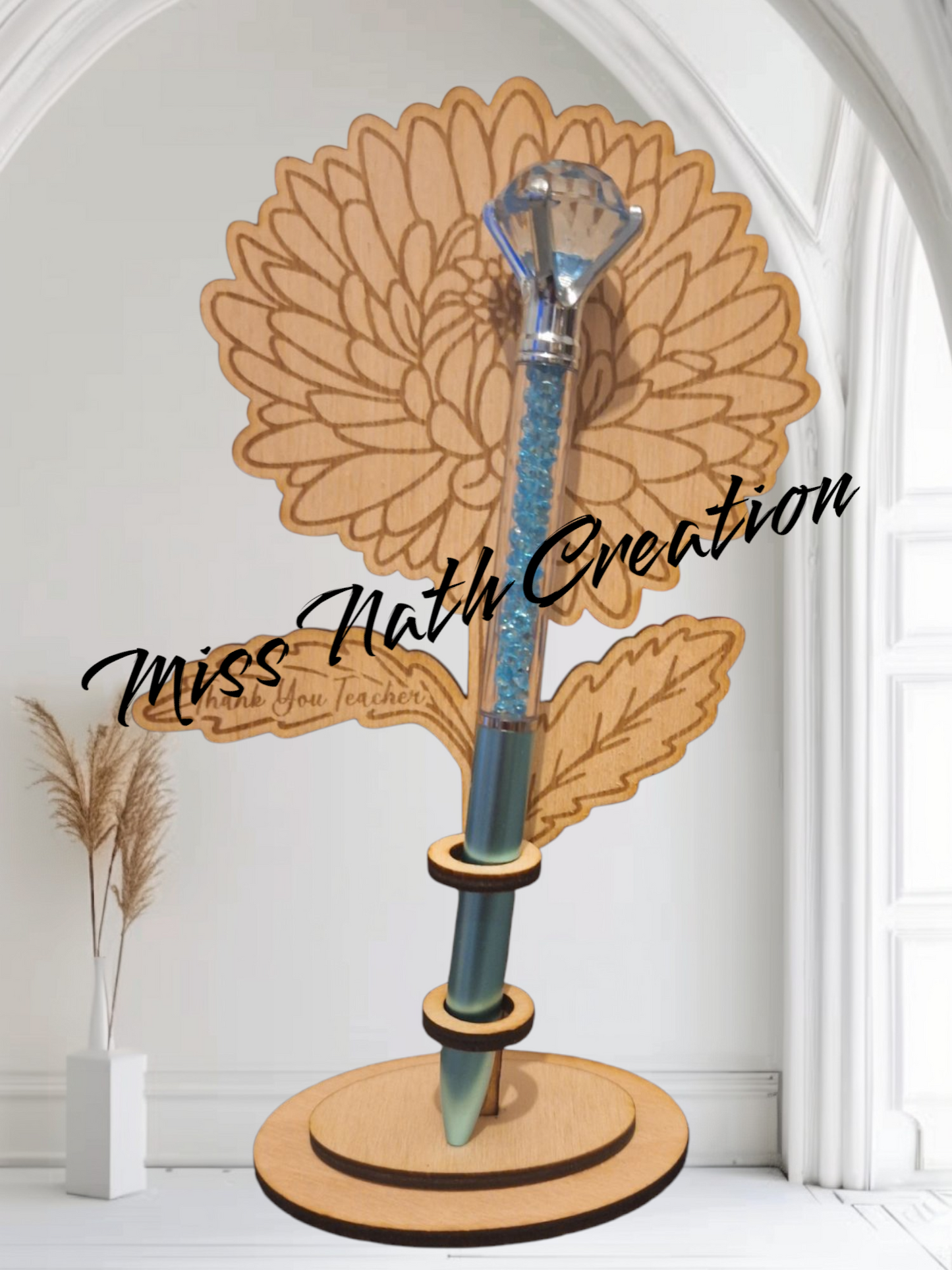 Stylo fleur avec support en bois